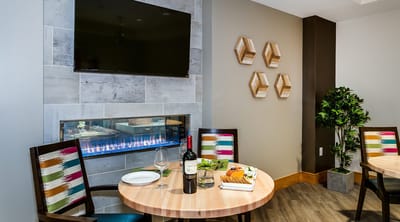 Dining area with a table set for a meal