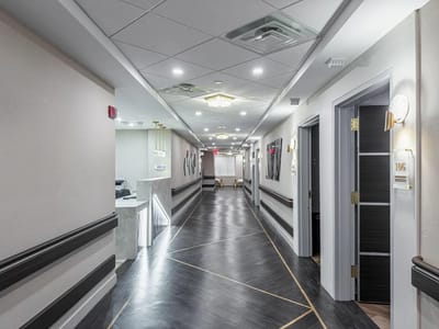 Interior hallway of a modern assisted living facility