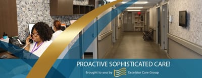 Staff member assisting in the hallway of the facility