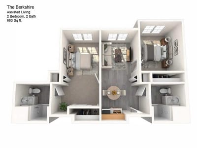 Architectural floor plan of a two-bedroom apartment