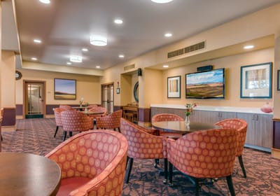 Common area with seating and artwork