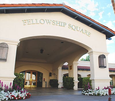 Entrance of Fellowship Square with landscaping