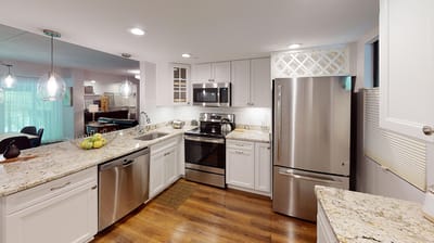 Modern kitchen with stainless steel appliances