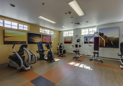 Interior view of a fitness area with exercise equipment