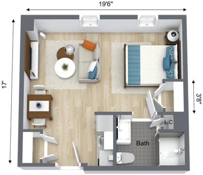 Architectural floor plan of a resident's unit