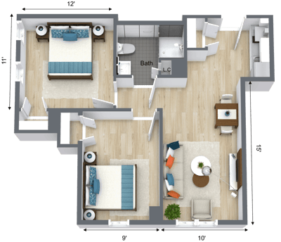 Architectural floor plan of living spaces