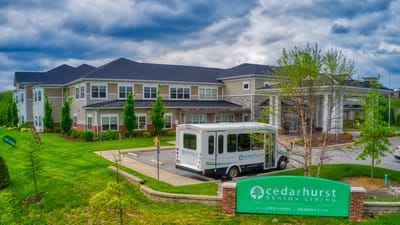 Exterior view of Cedarhurst facility with transport shuttle