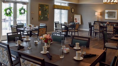 Interior dining area with tables and decorations