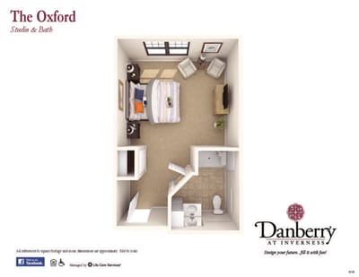 Architectural floor plan of a studio and bath