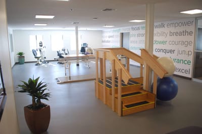 Spacious therapy area with equipment for rehabilitation
