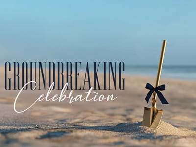 Golden shovel in sand with text overlay
