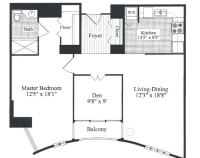 Architectural floor plan of a resident unit