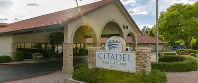 Exterior view of Citadel Post Acute facility entrance