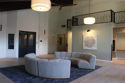 Bright, modern common area with stylish seating