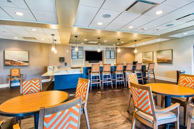 Bright dining area with modern furniture and decor