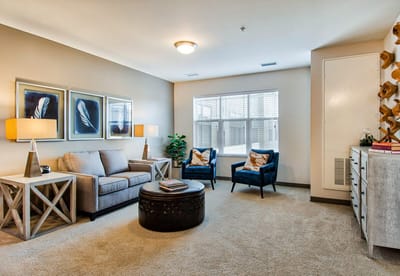 Cozy living room area in a senior facility