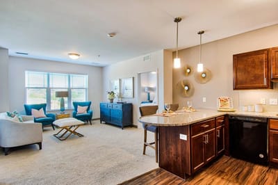 Interior view of a stylishly designed resident living area