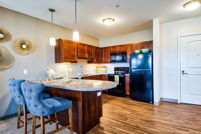 Modern kitchen in an assisted living apartment