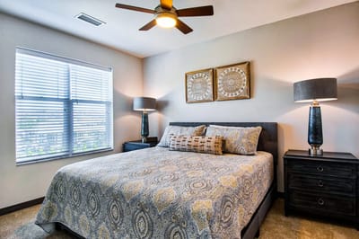 Modern decorated bedroom with a double bed