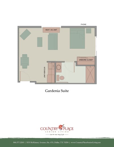 Architectural floor plan of the Gardenia Suite