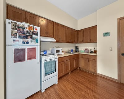 Bright interior view of a facility kitchen