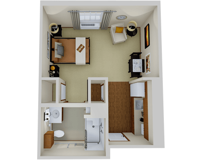 Architectural floor plan of a resident room