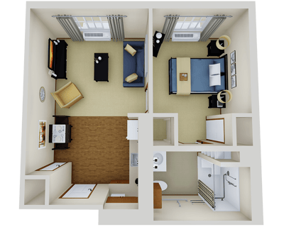 Floor plan of a residential unit featuring living room and bedroom