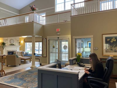 Reception area with staff and seating