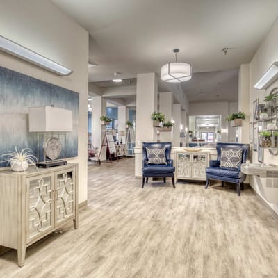 Bright interior common area with seating