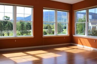 Bright, sunny interior room with large windows