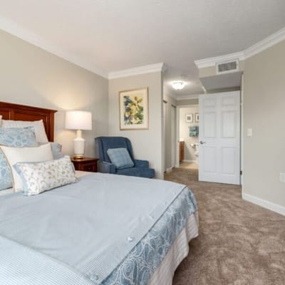 Cozy private bedroom in a senior living facility