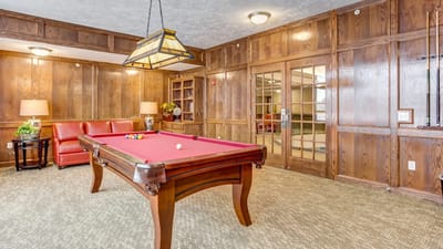 Interior view of a billiard room with a pool table