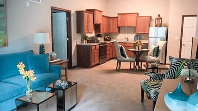 Well-furnished interior of a senior living unit