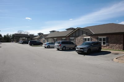 Exterior view of the facility and parking area