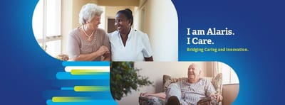 Company logo with tagline and images of residents