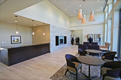 Interior view of a common area with seating