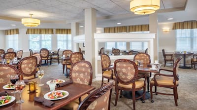 Dining room with tables set for meals