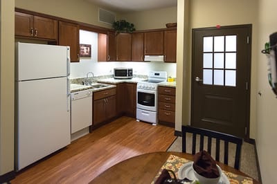 Interior of a private kitchen in a resident unit