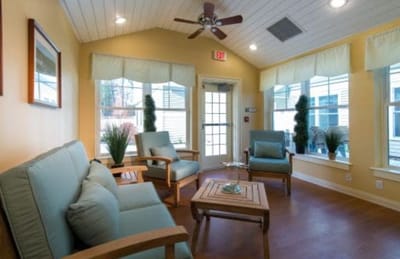 Bright common area with comfortable seating