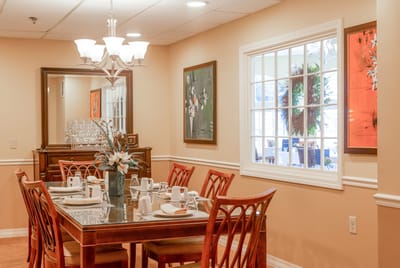 Dining room with elegant table setting and natural light