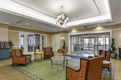 Bright and inviting common area with seating