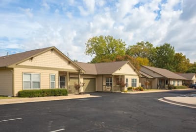 Exterior view of single-story senior living cottages