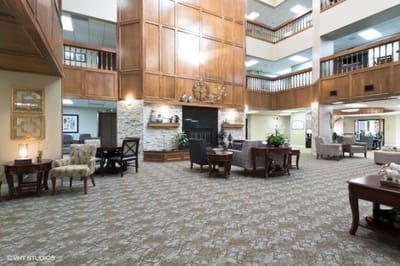 Cozy common area with seating and decorative elements