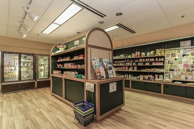 Interior view of a facility shop with shelves