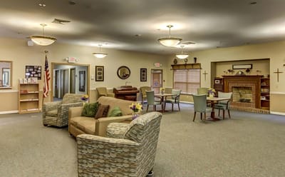 Common area with seating and decor in a cozy layout