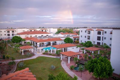 View of the assisted living facility's grounds and buildings