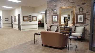 Common area with seating and artwork