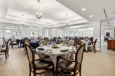 Bright dining room with neatly set tables