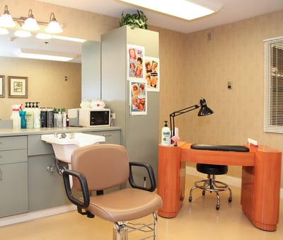 Interior view of a salon area with beauty equipment