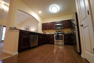 Bright kitchen area with modern appliances